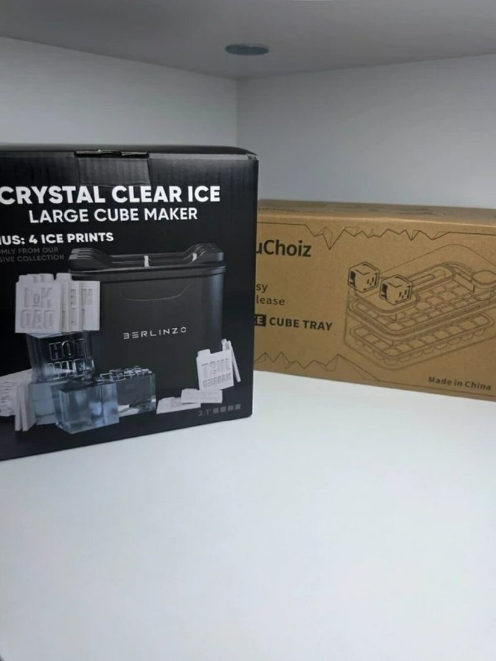 Berlinzo Clear Ice Cube Maker + 64 Cube Tray Storage Bin Home Bar Bundle